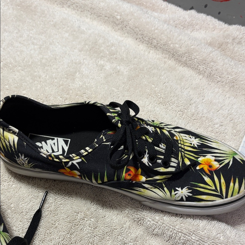 Vans Black Tropical Floral Lace-Up Sneaker with Yellow Accents
